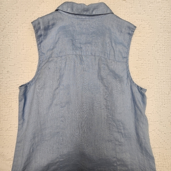 J. Jill Love Linen Light Blue Button Front Sleeveless Top Size Small Tall - Picture 9 of 10
